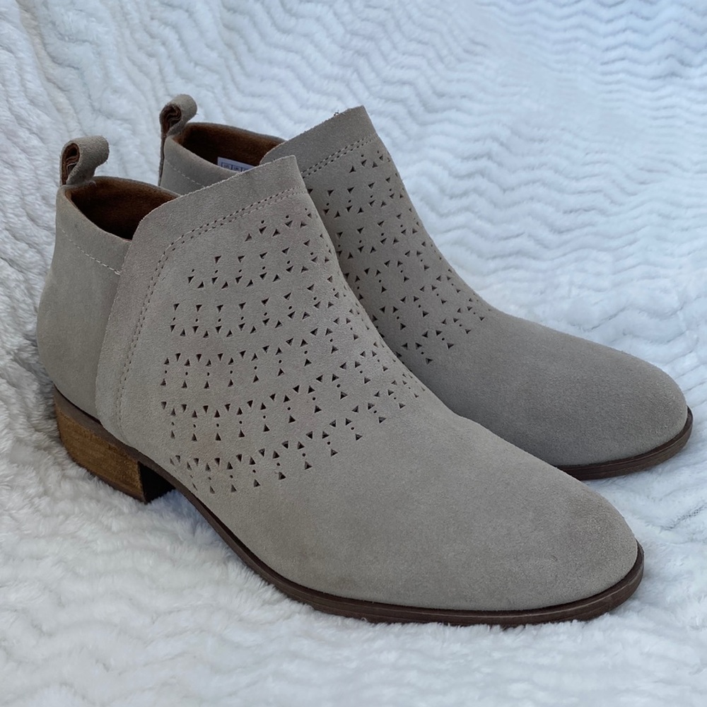Toms Taupe Perforated Suede Ankle Booties